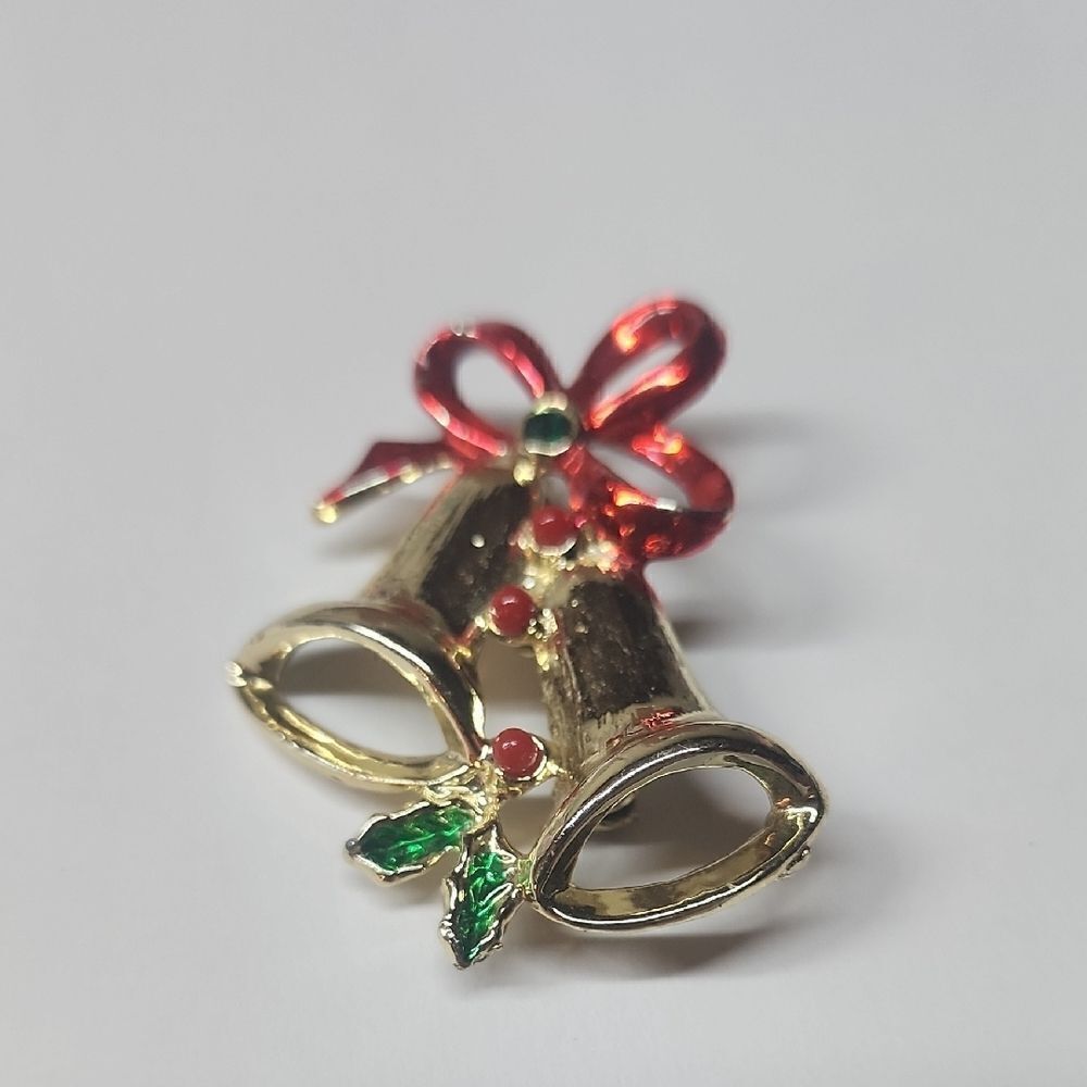 Golden Christmas Bells Brooch